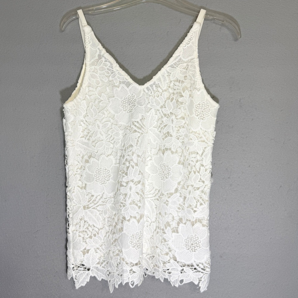 WHBM Womens White Crochet Lace Cami Tank Size XXS Romantic Feminine Clean Girl